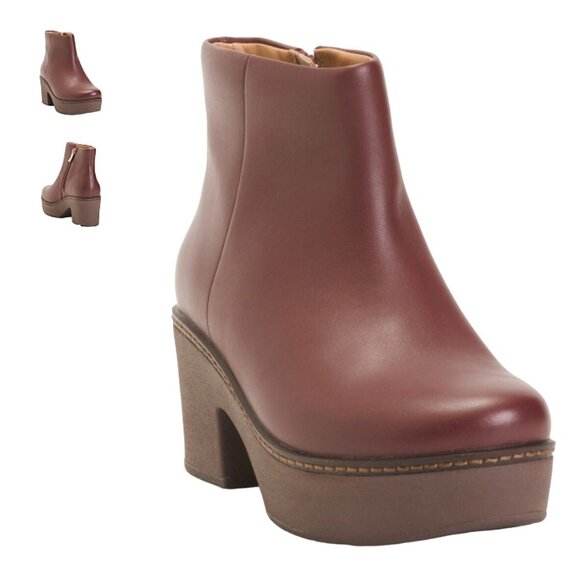 FITFLOP NWB Sz 9 Oxblood Leather Comfort Footbed Platform Pilar Ankle Boots - Picture 1 of 12